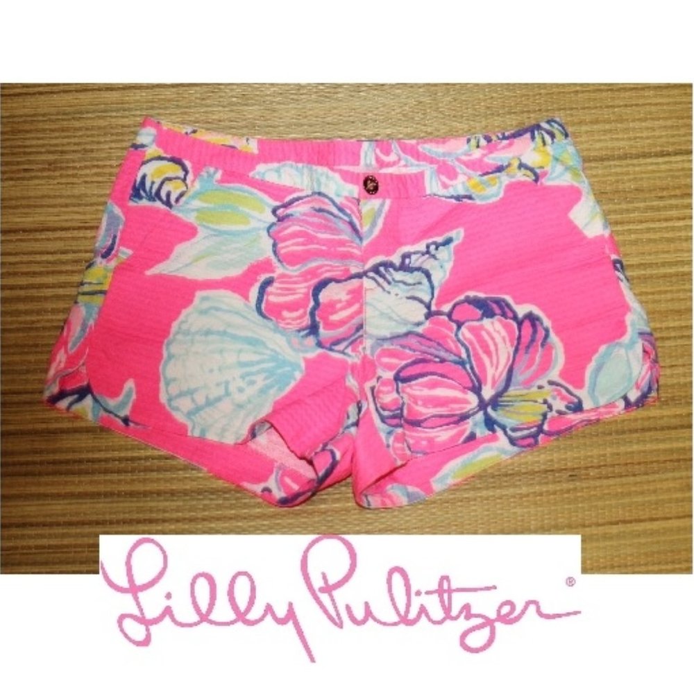 New Lilly Pulitzer Adie Seashell Low Rise Cotton Shorts w Pockets